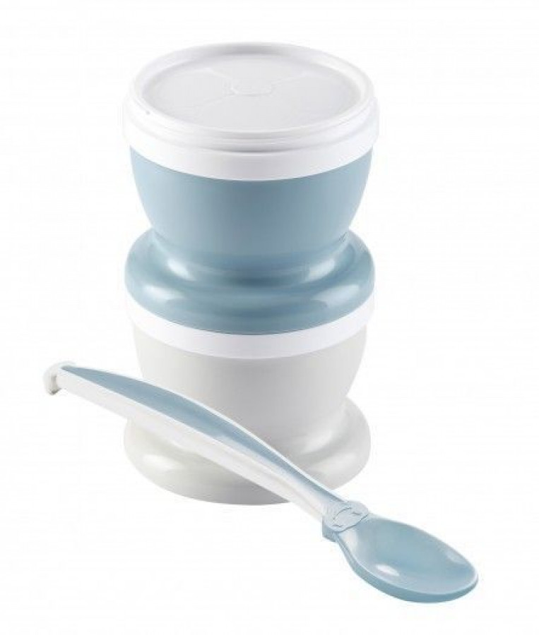 Set 2 recipiente cu capac si lingurita Thermobaby Myosotis blue 0