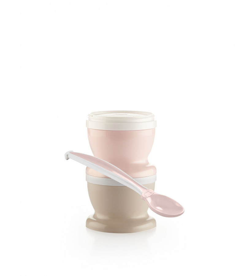 Set 2 recipiente cu capac si lingurita Thermobaby Powder Pink 0
