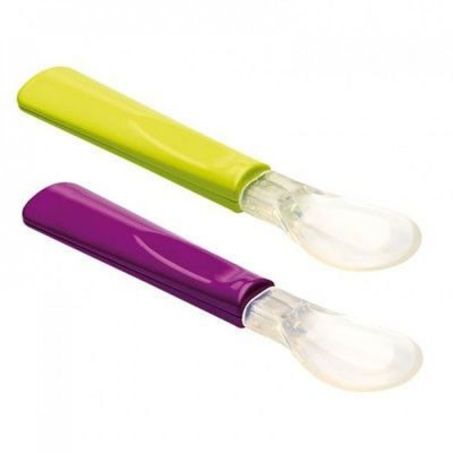 Thermobaby- Set 2 lingurite cu varf din silicon verde/mov 0
