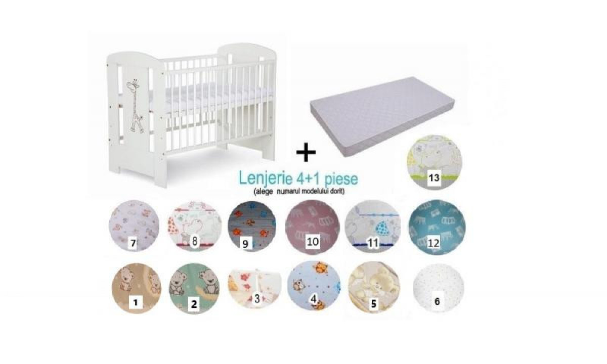 Pachet 3 in 1 Patut Safari Giraffe Alb 120x60 0