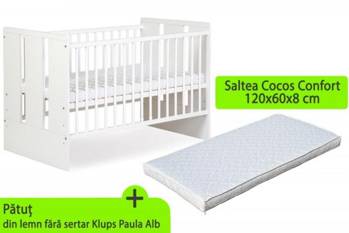 Patut fara sertar KLUPS Paula Alb + Saltea 8 MyKids 0