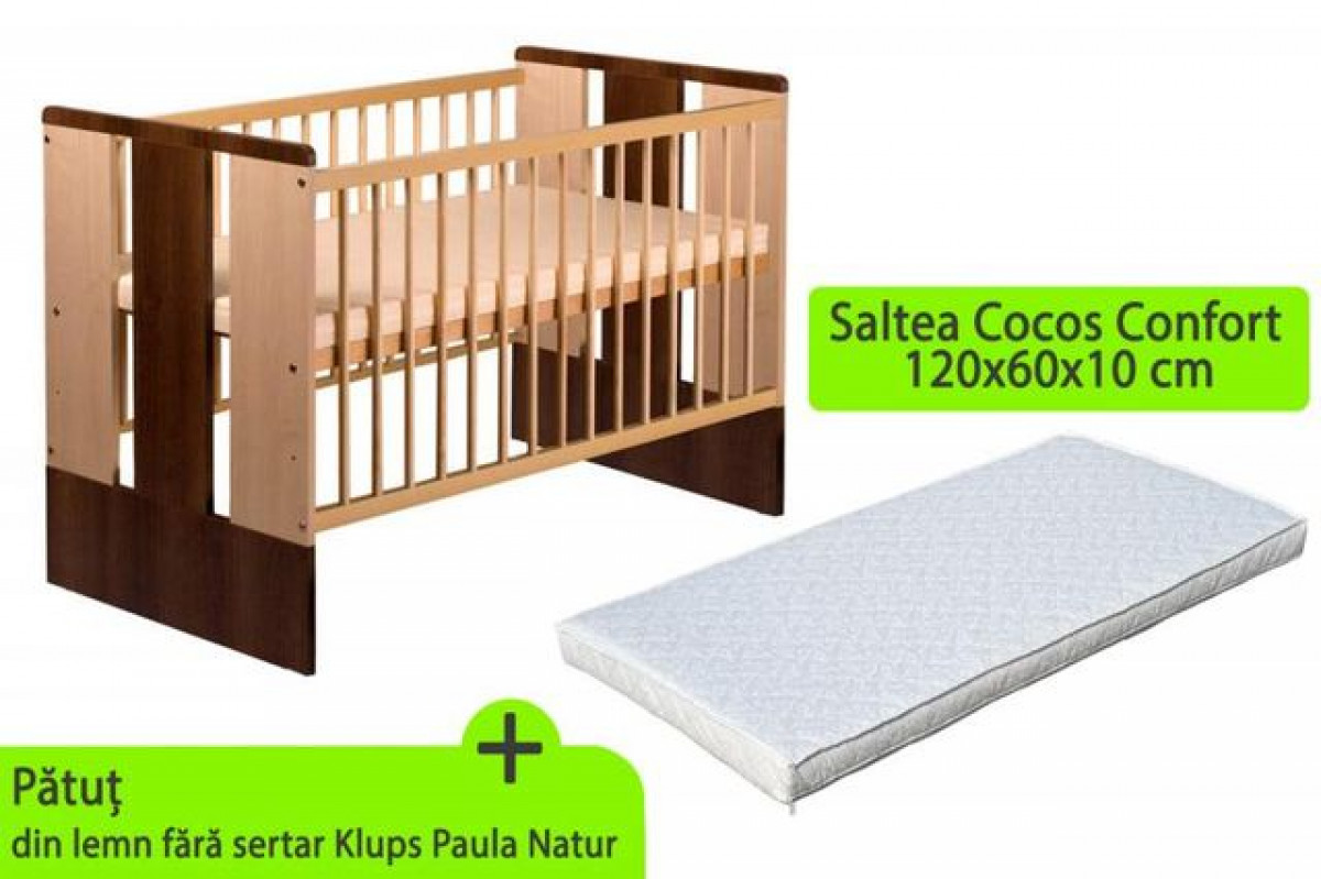 Patut KLUPS Paula Natur Wenge + Saltea 10 MyKids Confort II 0