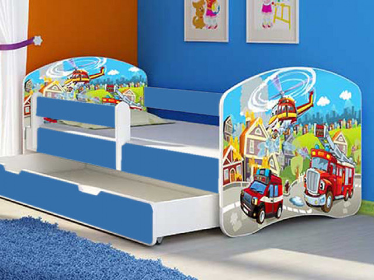 Patut Tineret MyKids Fire Station cu Sertar si Saltea 140x70 0