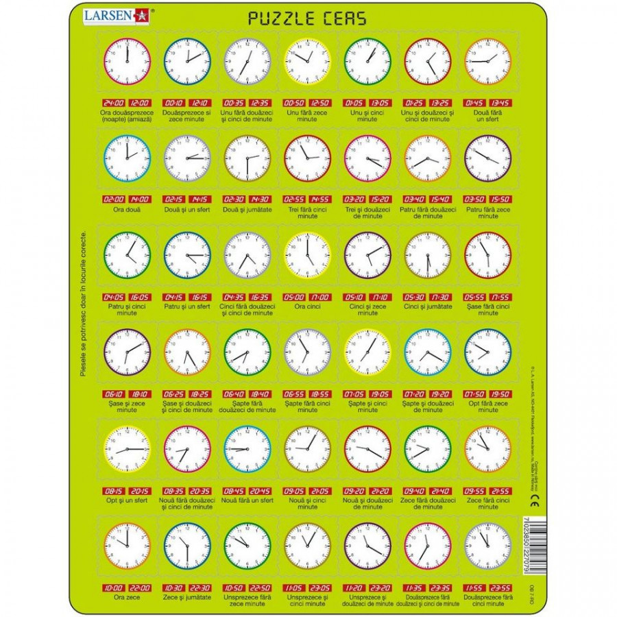 Puzzle Ceas Analogic in Limba Romana, 42 piese Larsen LROB7-RO 0