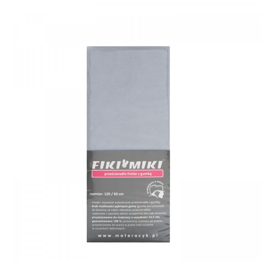 Cearsaf Fiki Miki cu elastic frotir Bumbac gri 120/60 cm 1